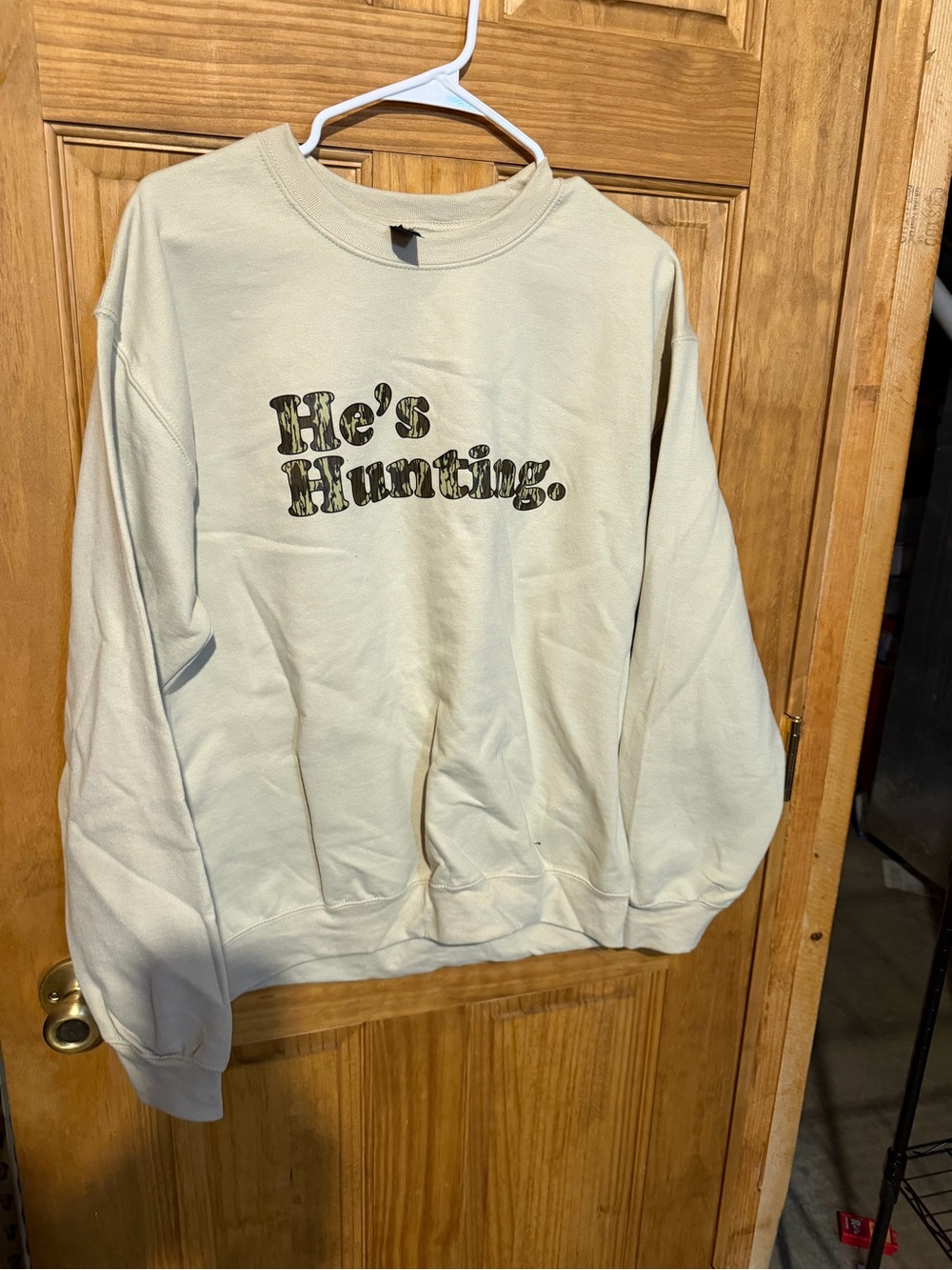Gildan Cream Crewneck Sweatshirt with Camo Lettering